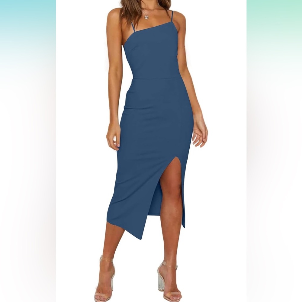 Strapless Asymmetrical Midi Dress - Blue
